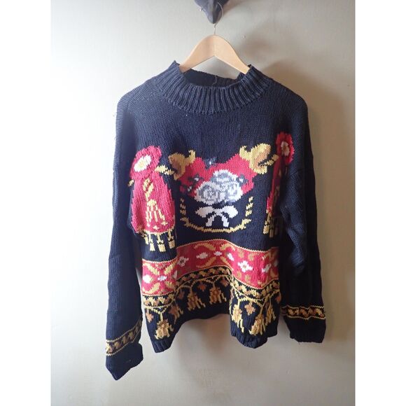 Segue Womens Multicolor Embellished Large Black Gold Red Christmas - Picture 1 of 9